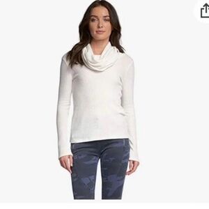 NWT Elan Ivory Long Sleeve Waffle Knit Cowl Neck Top Women's Size Small